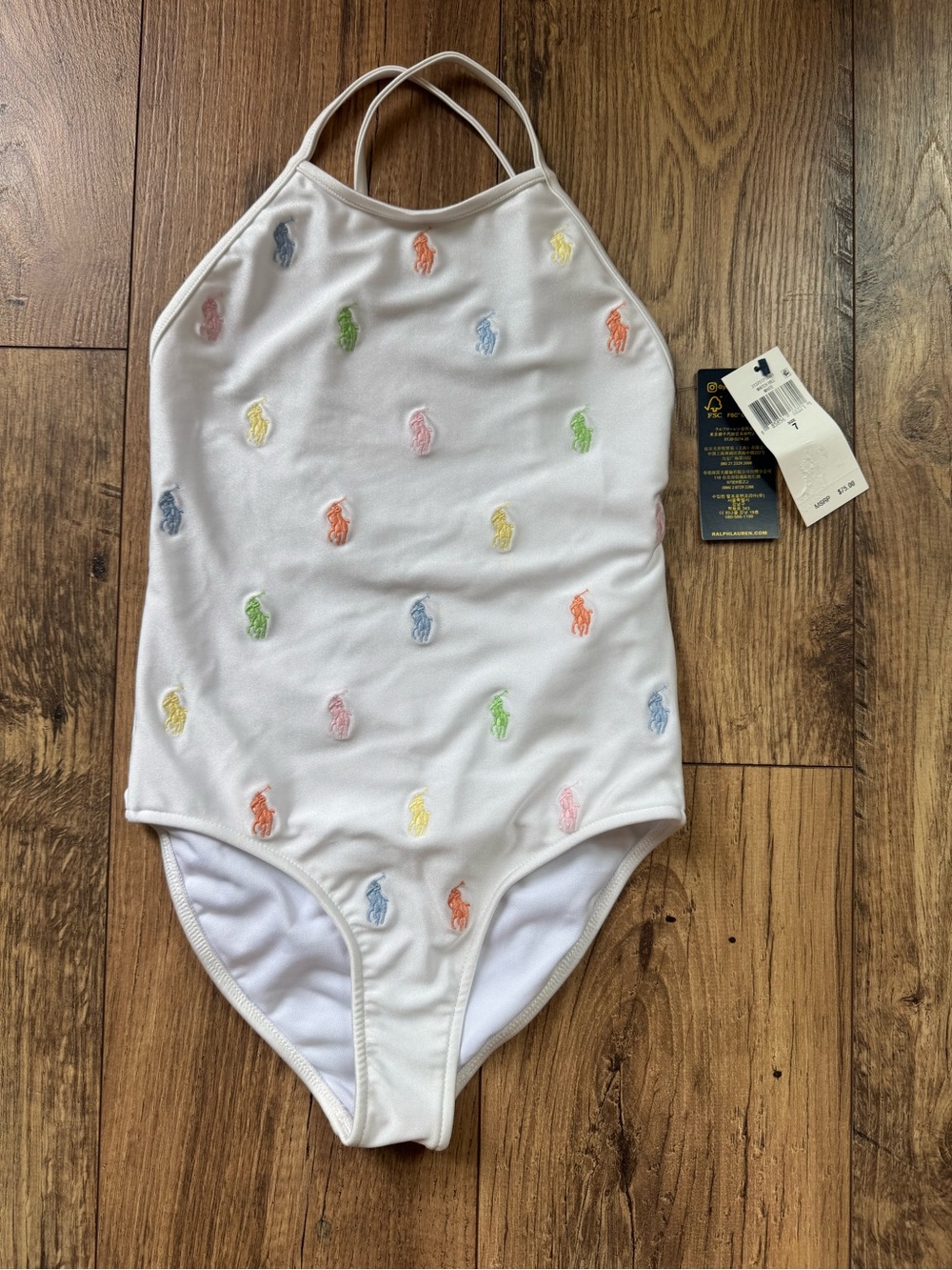 Ralph Lauren White One-Piece with Pastel Pony Embroidery